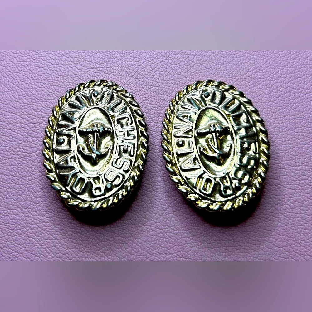 Vintage Carolee Dutchess Royal Navy clip on earrings gold tone